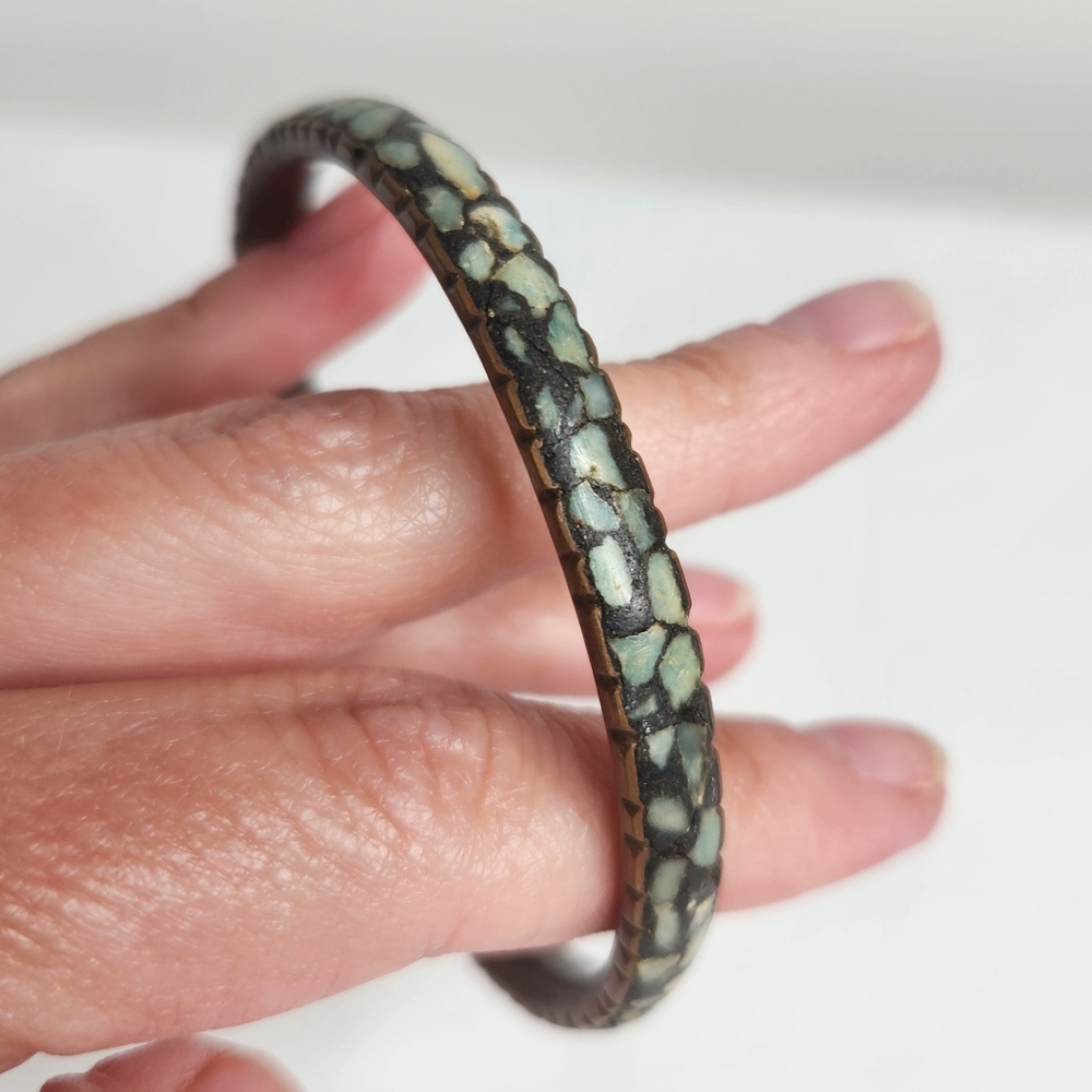 Brass and Inlaid Stone Bangle Bracelet, India